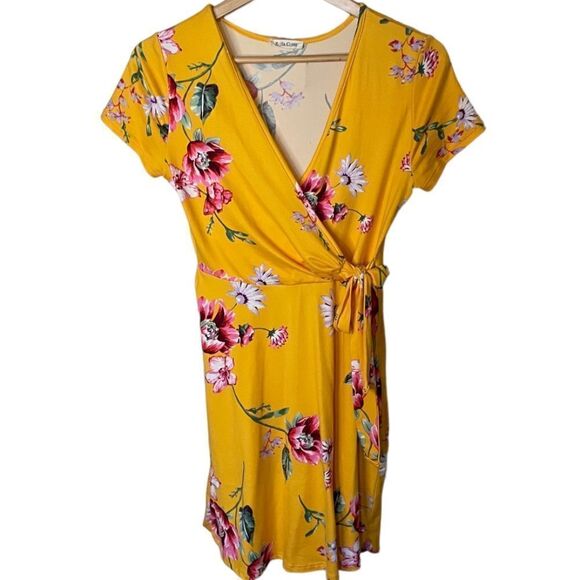 Yellow Floral Wrap Dress  - Small - Picture 1 of 3